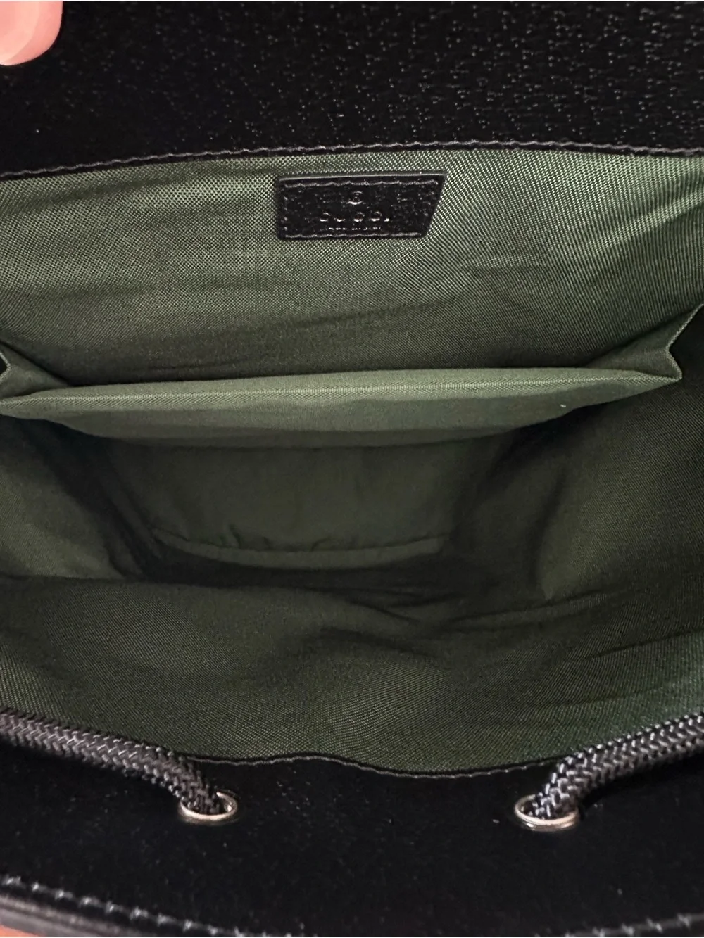 Gucci Black Leather Backpack with Green and Red Web Stripe